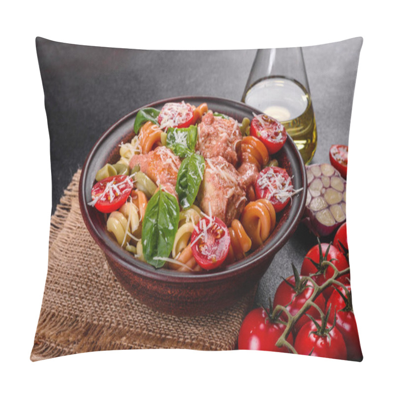 Personality  Delicious Fresh Pasta With Meatballs, Sauce, Cherry Tomatoes And Basil. Italian Mediterranean Cuisine Pillow Covers