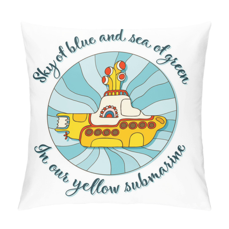 Personality  Yellow Submarine In Doodle Style. Hand Drawn Logo With Lettering. Pillow Covers