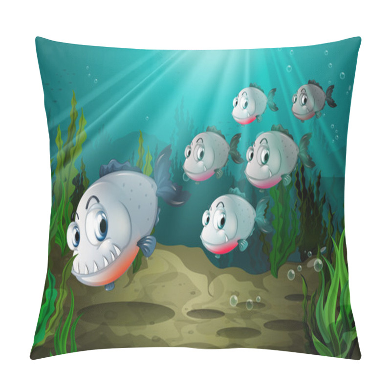 Personality  Six Fishes With Big Fangs Under The Sea Pillow Covers