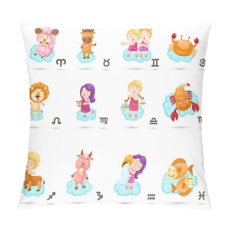 Personality  Set Illustration With Cartoon Zodiac Signs Vector Pillow Covers