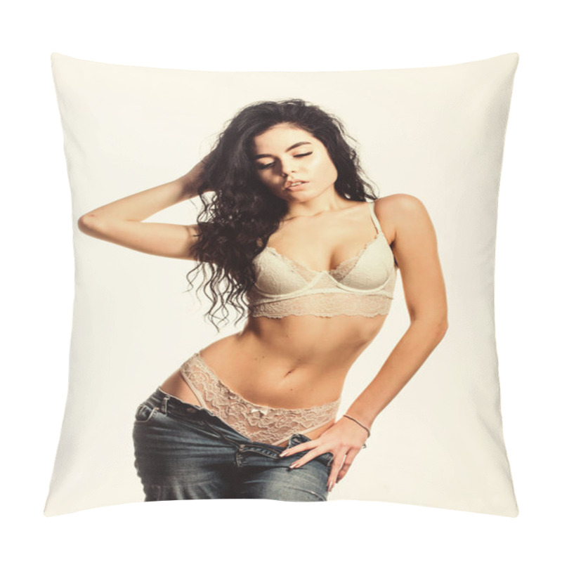 Personality  Desire. Sensual Woman With Perfect Body. Fitness And Dieting. Erotic Lingerie For Love Games. Fashion Beauty. Desire And Temptation. Sexy Woman Isolated On White. Desire Concept Pillow Covers