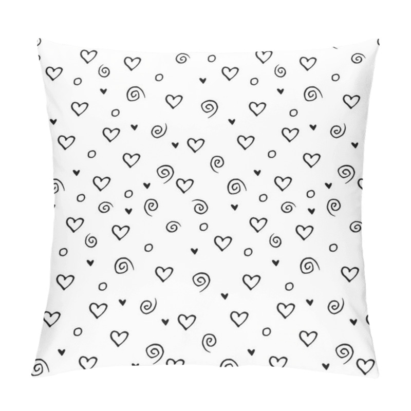 Personality  Hand Drawn Seamless Retro Pattern, Polka Dot With Black Hearts. Can Be Used For Wallpaper, Prints Fills, Web Page Background, Surface Textures. Pillow Covers