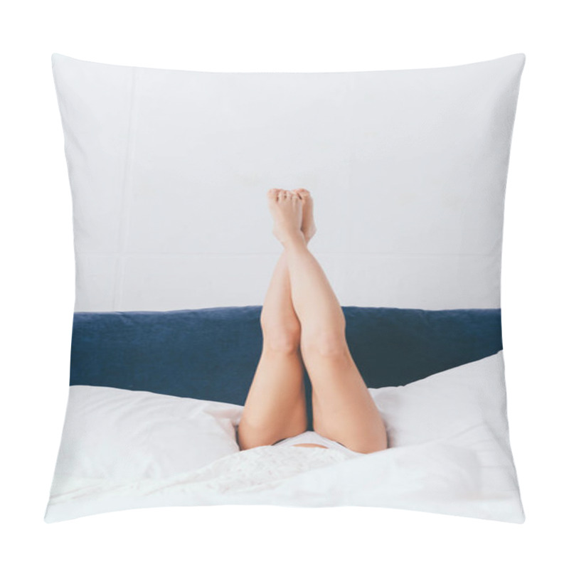 Personality  Cropped View Of Woman Lying With Legs Up On Bed In Bedroom Pillow Covers