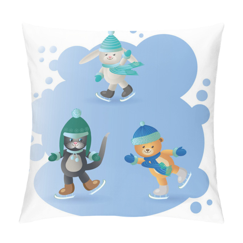 Personality  Vector Funny Animals Skating On Blue Ice Pillow Covers