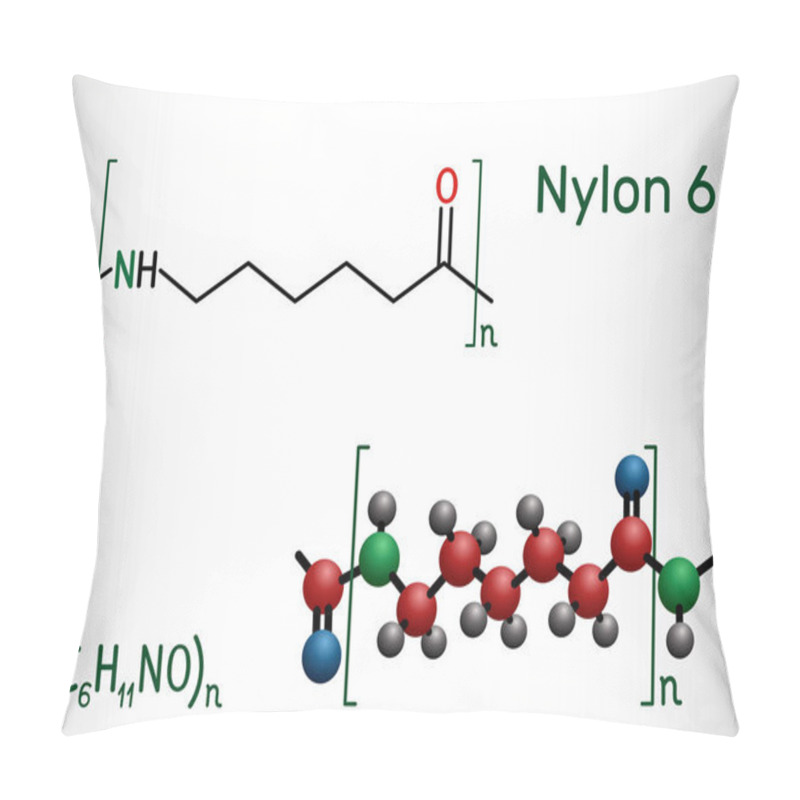 Personality  Nylon 6 Or Polycaprolactam Polymer Molecule. Structural Chemical Formula And Molecule Model Pillow Covers