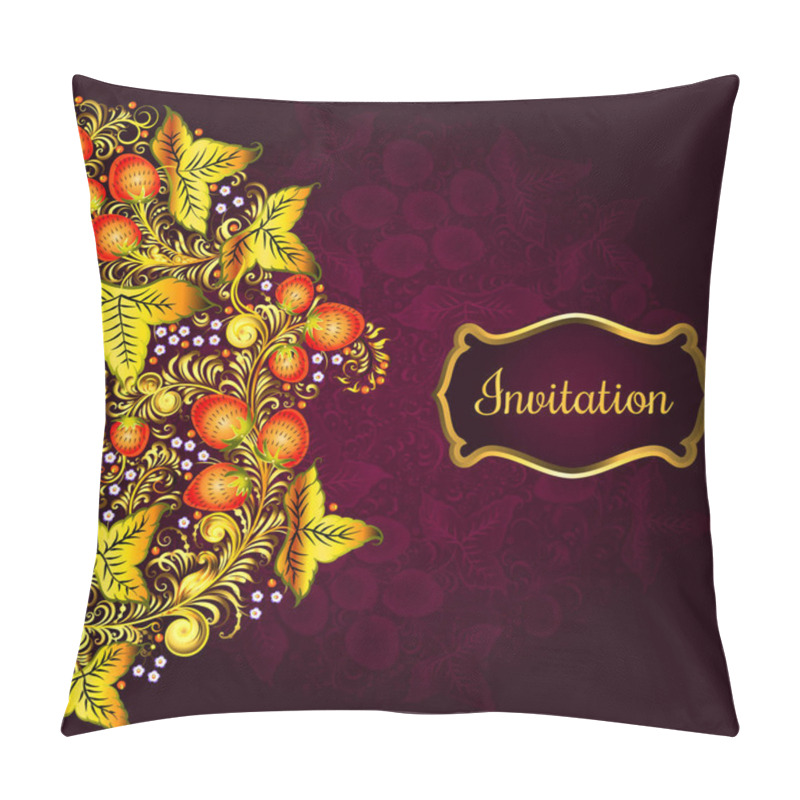 Personality  Decorative Card With Elements Of Traditional Russian National Painting In Khokhloma Style - Flowers, Berries And Leaves.Nice Detailed Decoration, Design Element, Vector Graphics. Pillow Covers