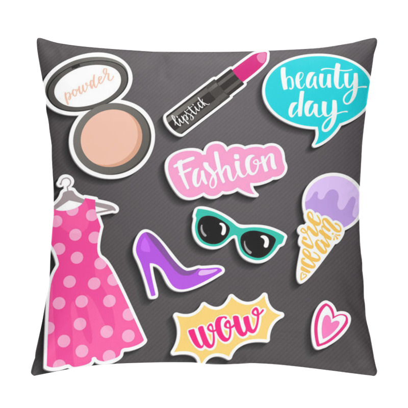 Personality  Fashion Elements In Patch Style. Hearts, Lipstick, Dress, Ice Cr Pillow Covers