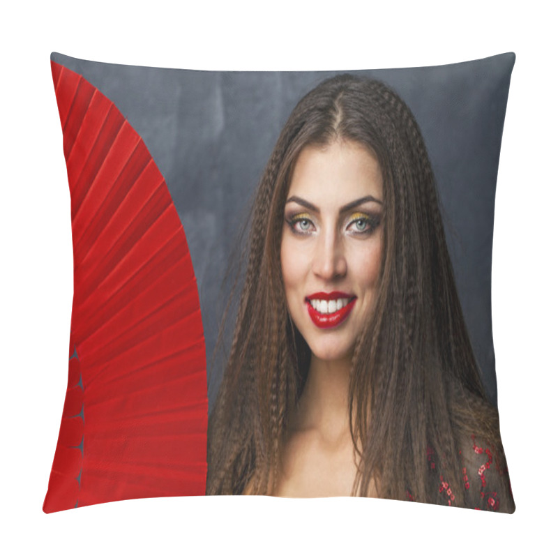 Personality  Woman Traditional Spanish Flamenco Dancer Dancing In A Red Dress Pillow Covers