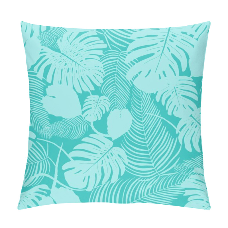 Personality  Exotic Foliage Vector Background. Seamless Tropical Leaves Rainforest Pattern. Vector Jungle Fashion Print In Teal Blue. Pillow Covers