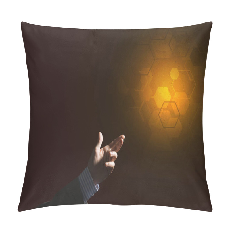 Personality  Businessman Points To Blank Luminous Place, The Concept Of Modern Technology Pillow Covers