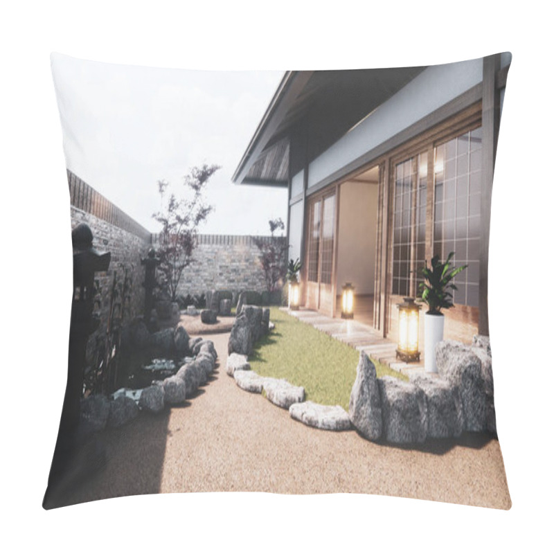 Personality  Japanese Garden Tropical Exterior Design Japan Style.3D Rendering Pillow Covers