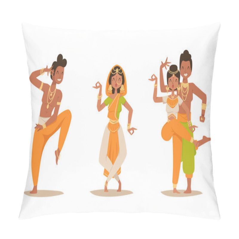 Personality  Indian Woman Man Dancing Vector Isolated Dancers Silhouette Icons People India Dance Show Party Movie, Cinema Cartoon Beauty Girl Sari Illustration Pillow Covers