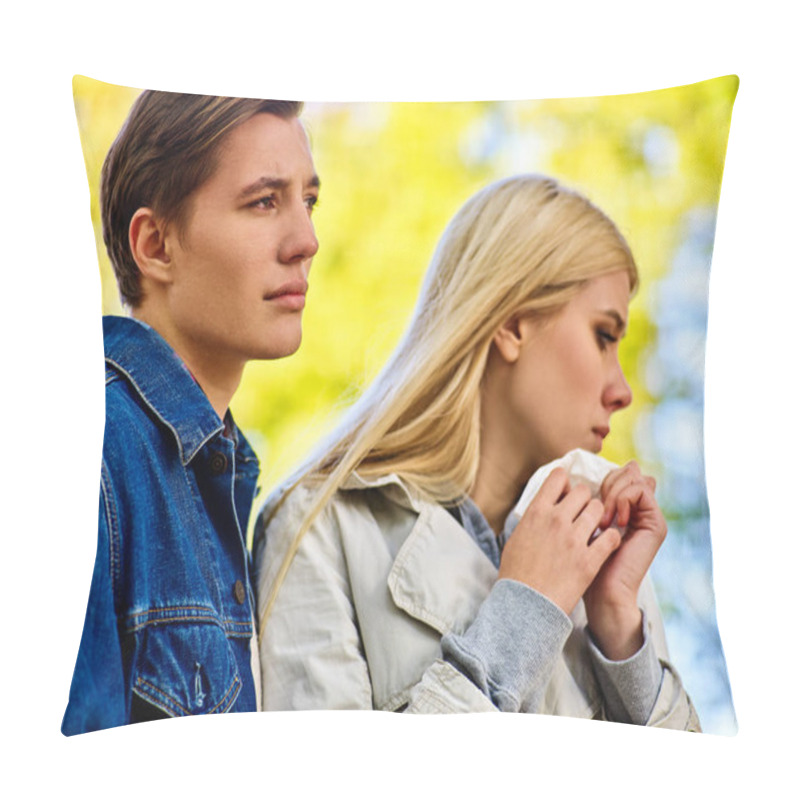 Personality  Couple Break Up In Spring Park. Last Date . Pillow Covers