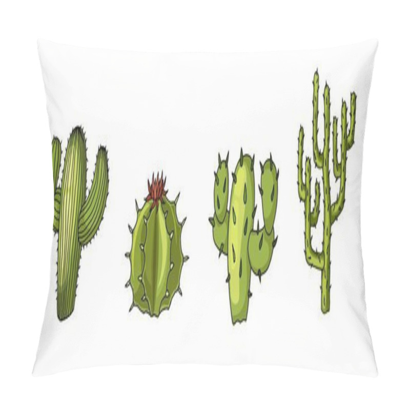 Personality  Cactus Plants Set Of Desert. Realistic Vector Illustration Isolated On White Pillow Covers