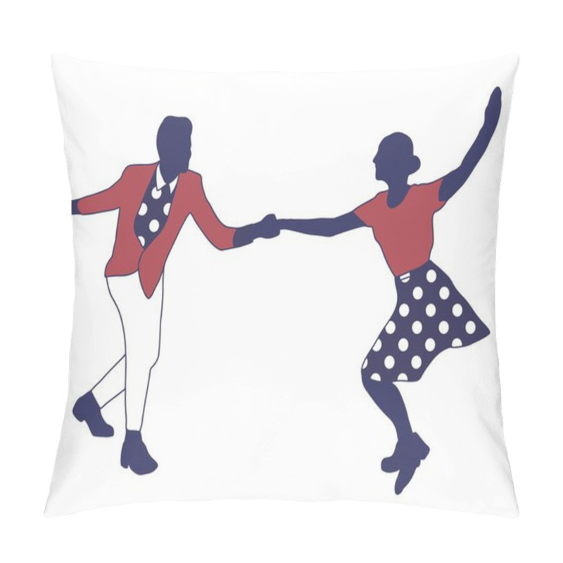 Personality  Couple Dancing Jazz Swing Isolated On White Background. Clothes In Pop Art Print Polka Dots. Vintage Vector Style 1950s. People In Pop Art Clothes. Rockabilly, Charleston, Lindy Hop Or Boogie Woogie. Pillow Covers