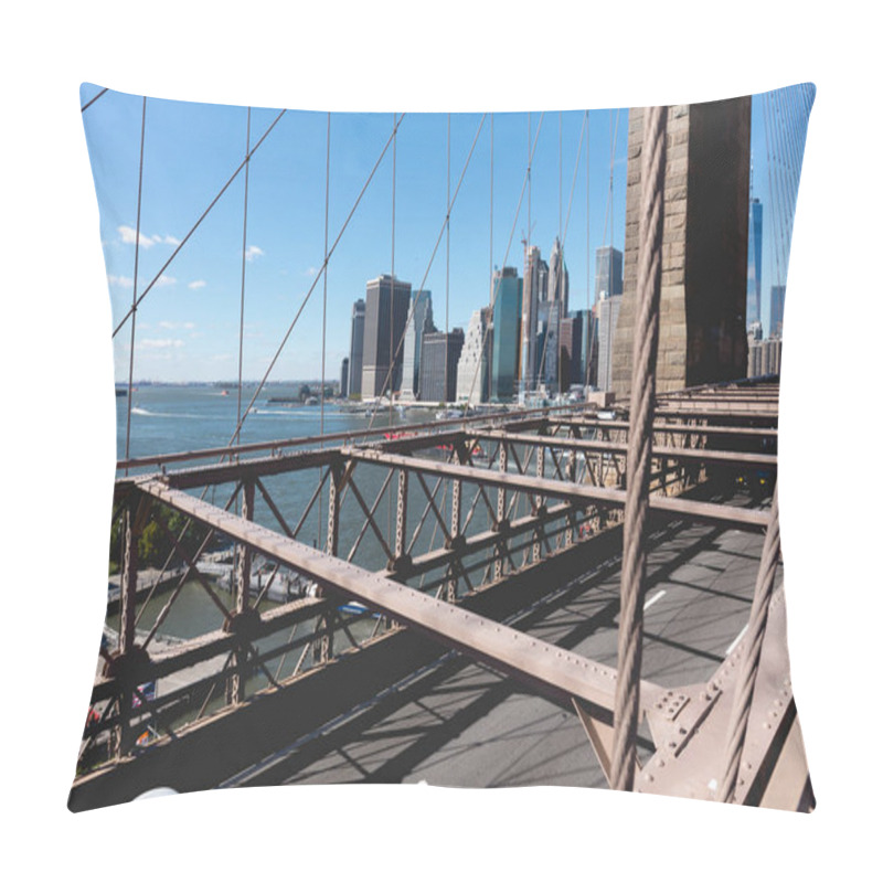 Personality  Urban Scene Of Manhattan From Brooklyn Bridge In New York, Usa Pillow Covers