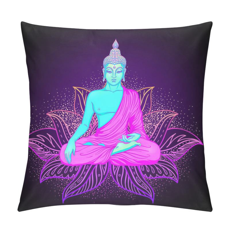 Personality  Sitting Buddha Silhouette Over Ornamental Lotus Flower. Pillow Covers