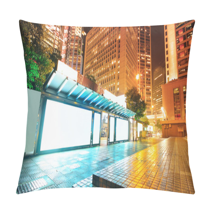 Personality  Blank Billboard On Bus Stop At Night Pillow Covers