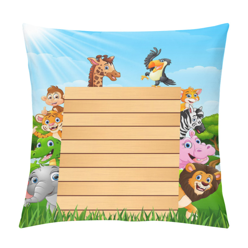 Personality  Illustration Of Animals With Blank Sign At Forest Pillow Covers