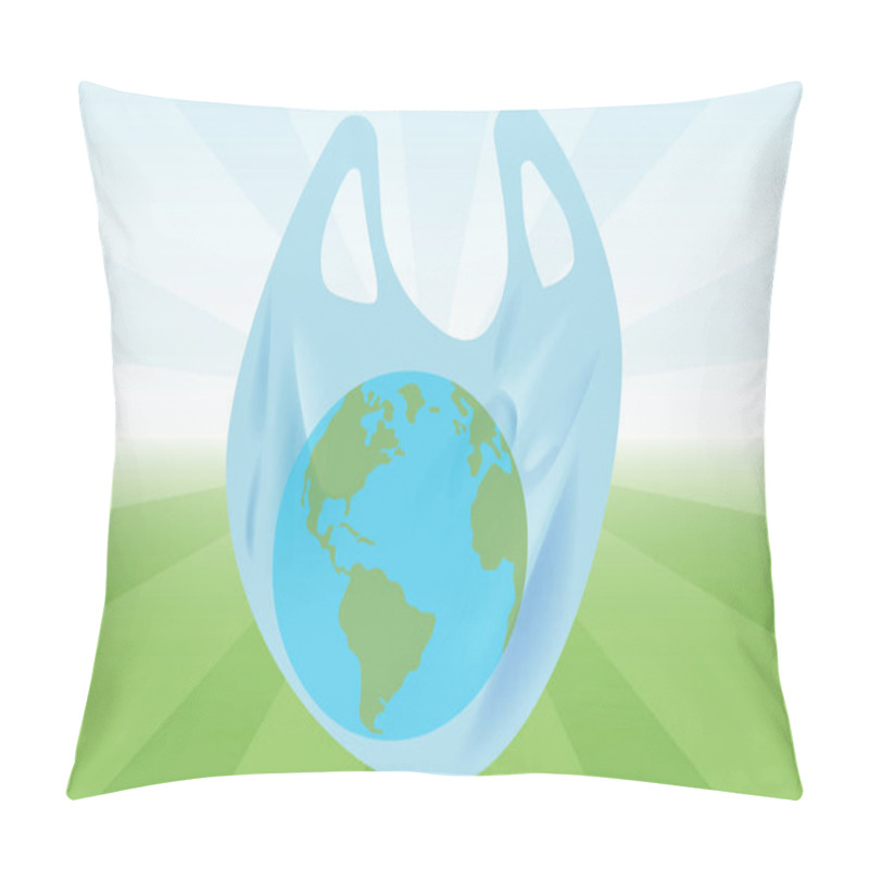 Personality  International Plastic Bag Free Day. Say No To Plastic. Go Green. Save Nature. Save Ocean. Earth In Plastic Bag On Green Background. Vector Bunner Pillow Covers