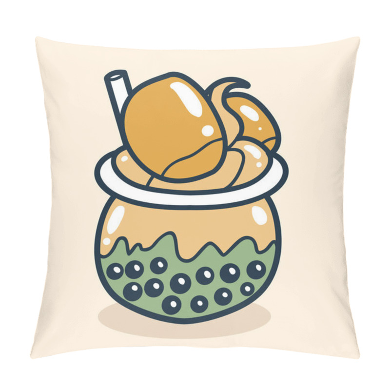 Personality  Bubble Tea Drink With Durian Toping Illustration Pillow Covers