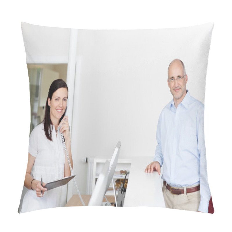 Personality  Medical Assistant And Patient At Reception Pillow Covers