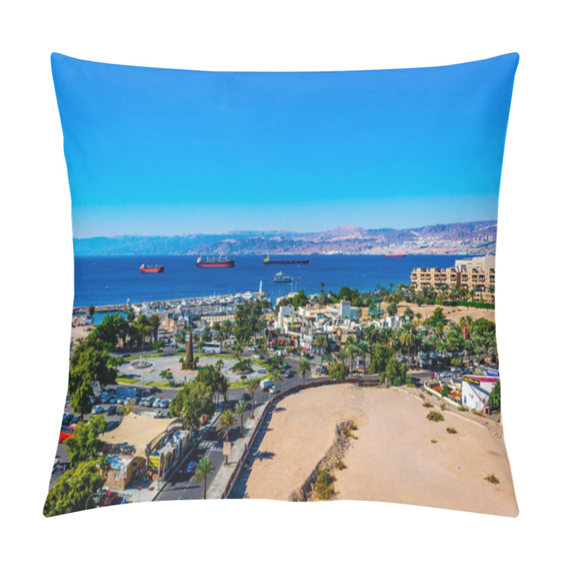 Personality  AQABA, JORDAN, DECEMBER 31, 2018: Aerial View Of The Great Arab  Pillow Covers