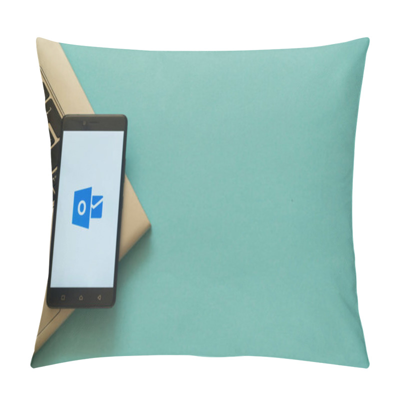 Personality  Microsoft Office Outlook Logo On Smartphone Placed On Laptop Keyboard. Pillow Covers