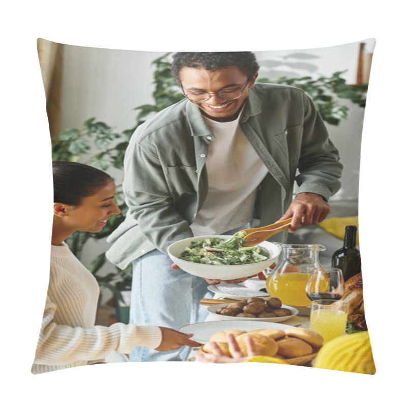 Personality  A Warm Gathering Unfolds As Friends Share Heartfelt Moments And A Festive Meal During Thanksgiving. Pillow Covers