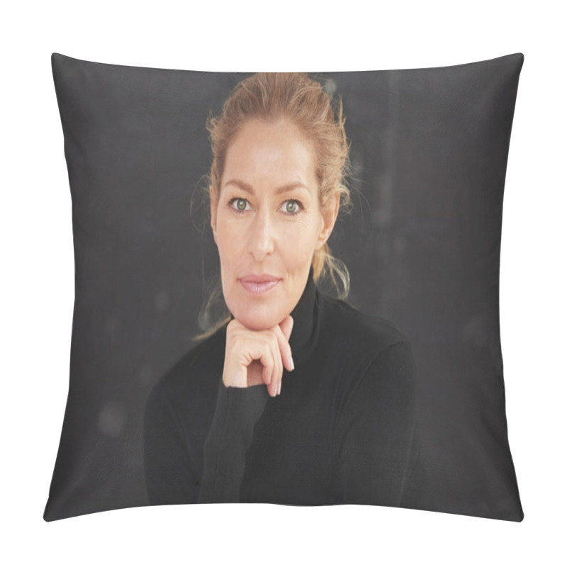 Personality  Blond Haired Mature Woman Close-up Studio Portrait  Pillow Covers