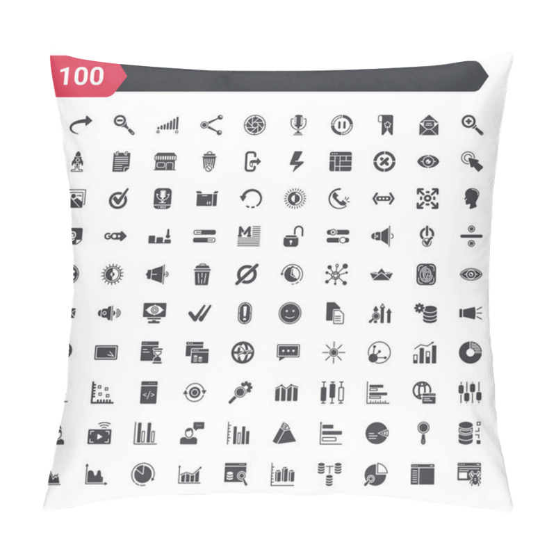 Personality  100 Ui Icons Set Such As Web Crawler, Pie Chart Analysis Interface, Data Interconnected, 3d Data Analytics Dual Bars, Data Search For Interface, Bars And Line Ascending Of Analytics, Analysis Pie Pillow Covers