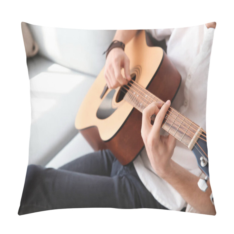 Personality  Handsome Young Man Playing Guitar At Home Pillow Covers