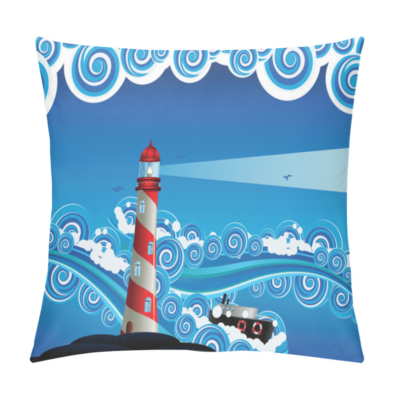 Personality  Lighthouse And Boat In The Sea Pillow Covers