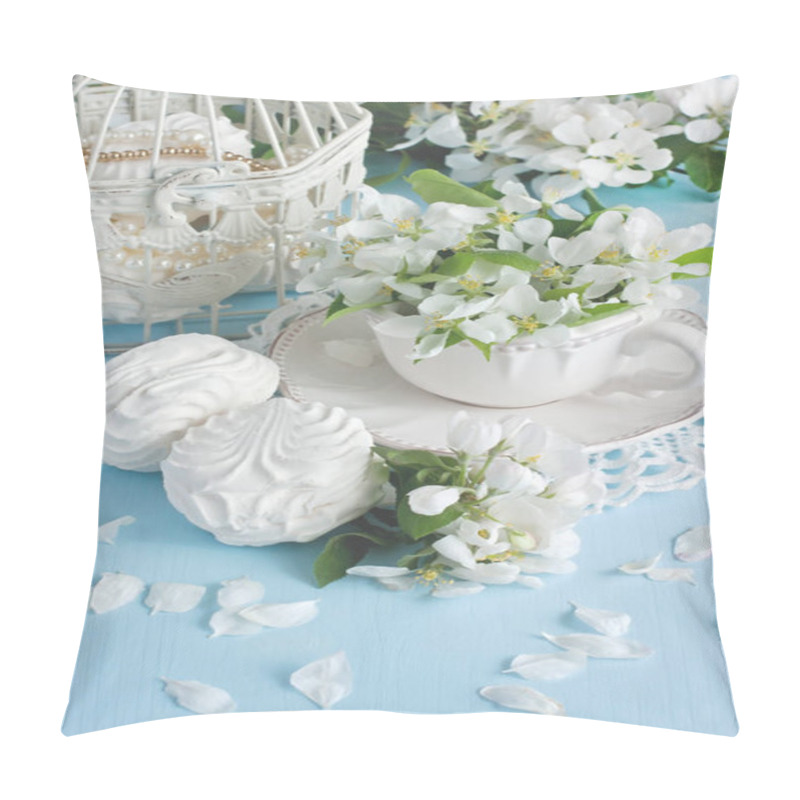 Personality  Romantic Composition With Tea Cup, Zephyr And Apple Flowers   Pillow Covers