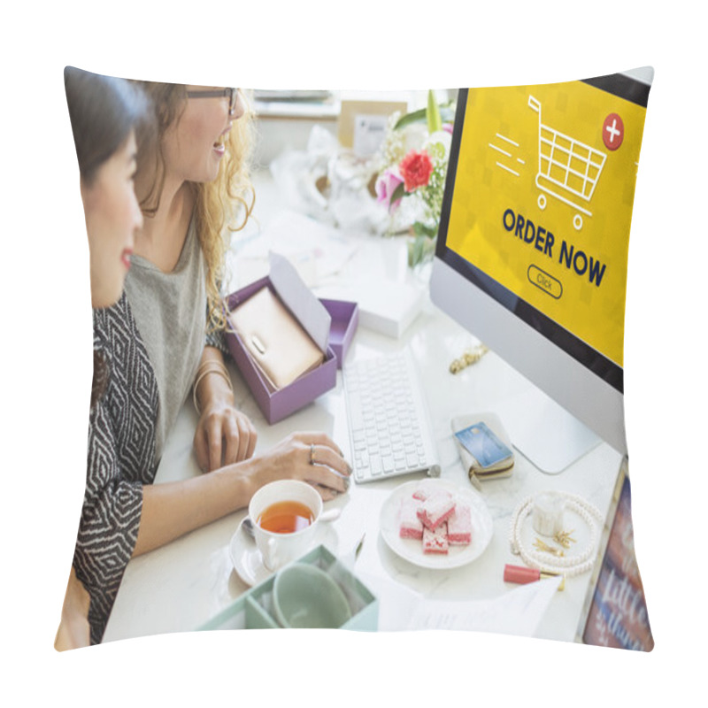 Personality  Young Women Talking And Smiling Pillow Covers