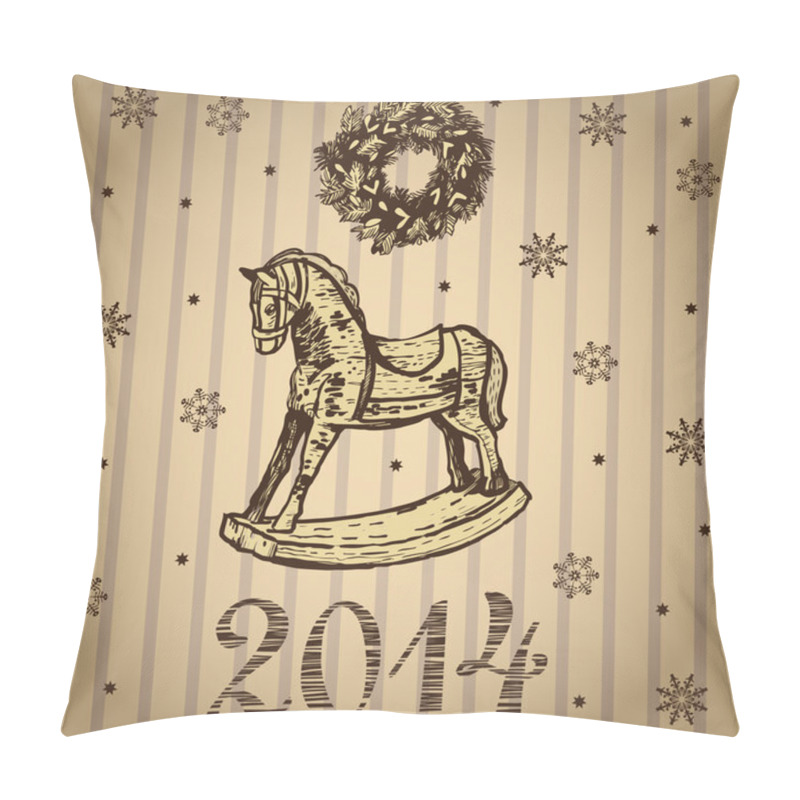 Personality  New Year And Christmas Card With Rocking Toy Horse Pillow Covers