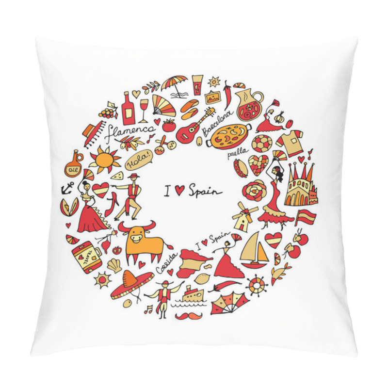 Personality  Spain, Icons Collection. Sketch For Your Design Pillow Covers