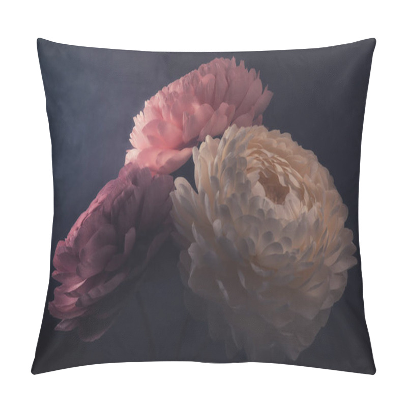 Personality  Large Flowers Made Of Foamiran And Paper On A Dark Background, Hand-made Rosebuds And Peonies, Homemade Compositions And Fire Flowers For Decoration And Design Pillow Covers