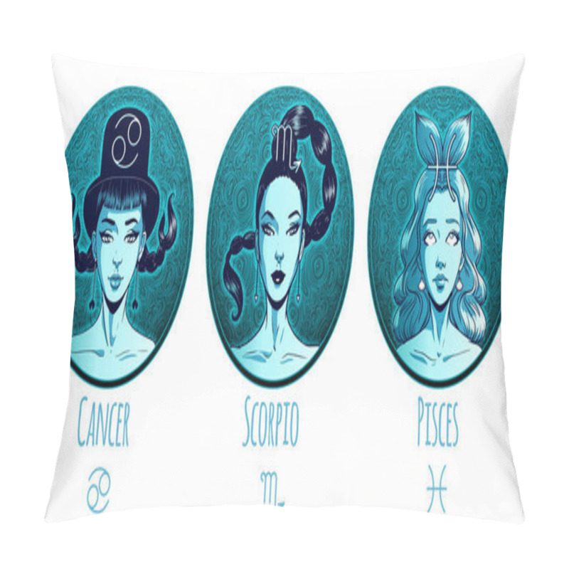 Personality  Water Zodiac Set, Beautiful Girls, Cancer, Scoprio, Pisces, Horo Pillow Covers