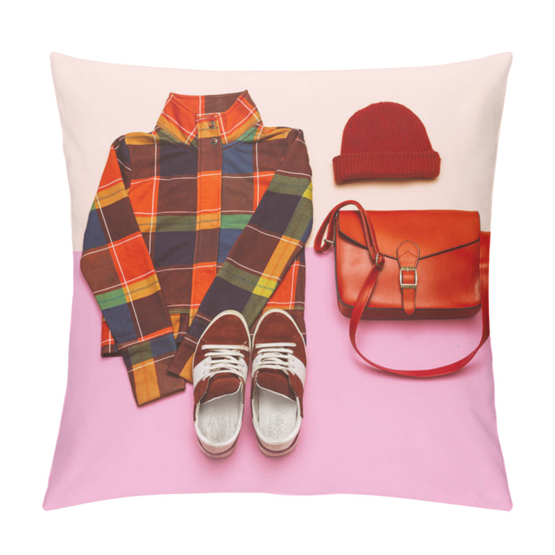 Personality  Stylish Set Of Clothes. Checkered Jacket And Bright Accessories. Pillow Covers