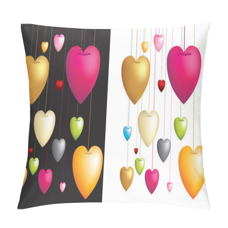 Personality  Illustration On White And Black Of Love Hearts Dangling On Strings Pillow Covers