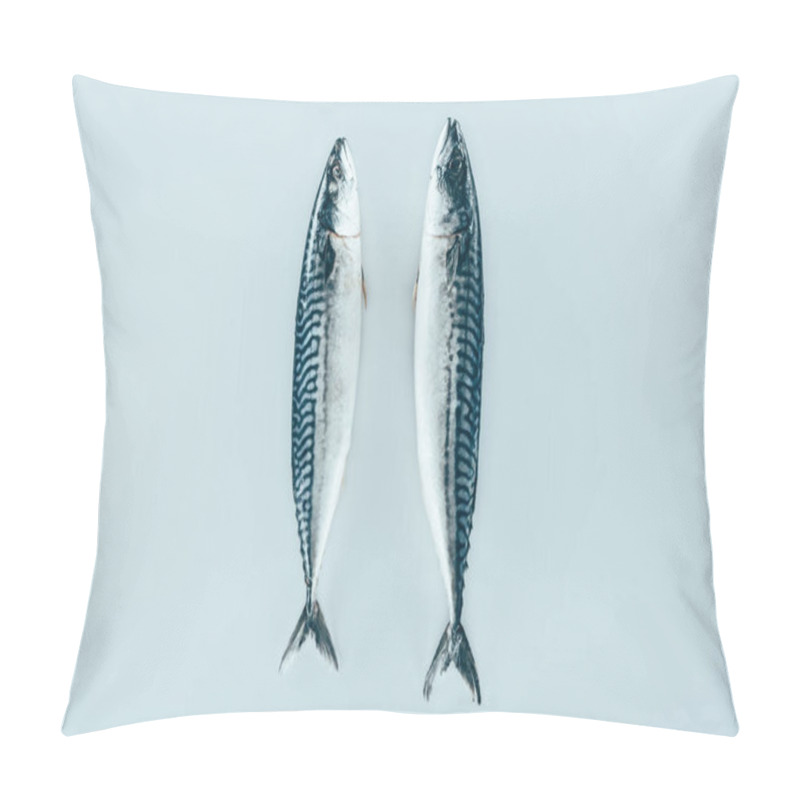 Personality  Close-up View Of Raw Fresh Healthy Mackerel Fish Isolated On Grey  Pillow Covers