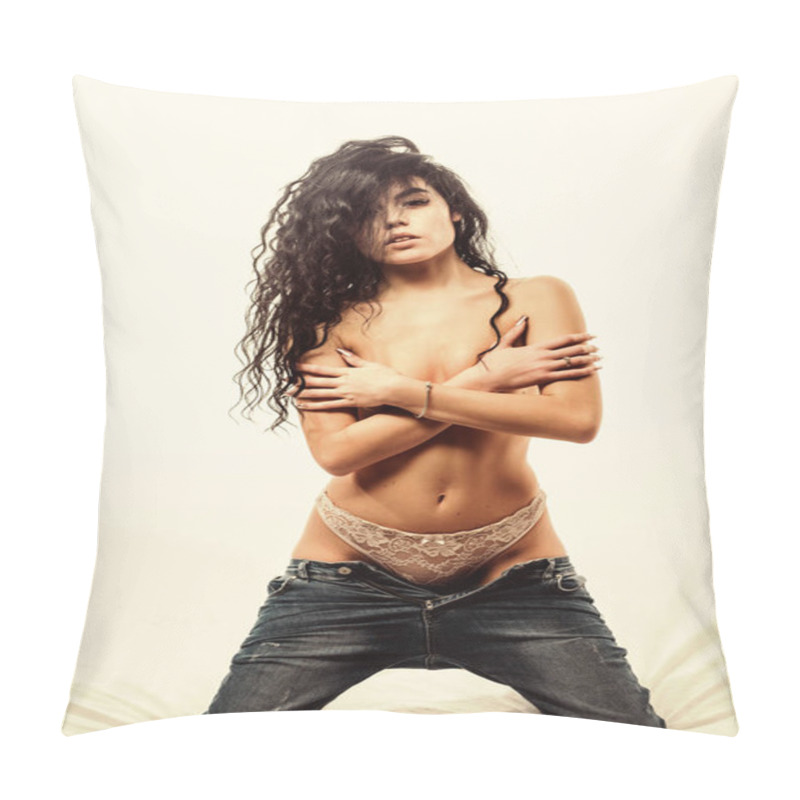 Personality  Being On Diet. Sensual Girl With Curly Hair. Sexy Woman Isolated On White. Fashion Beauty. Desire And Temptation. Sex Games. Spa Massage. Sensual Woman With Perfect Body Relax Pillow Covers