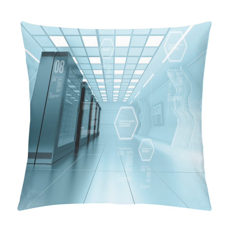 Personality  Internet Provider Server Room In Futuristic Interior Pillow Covers