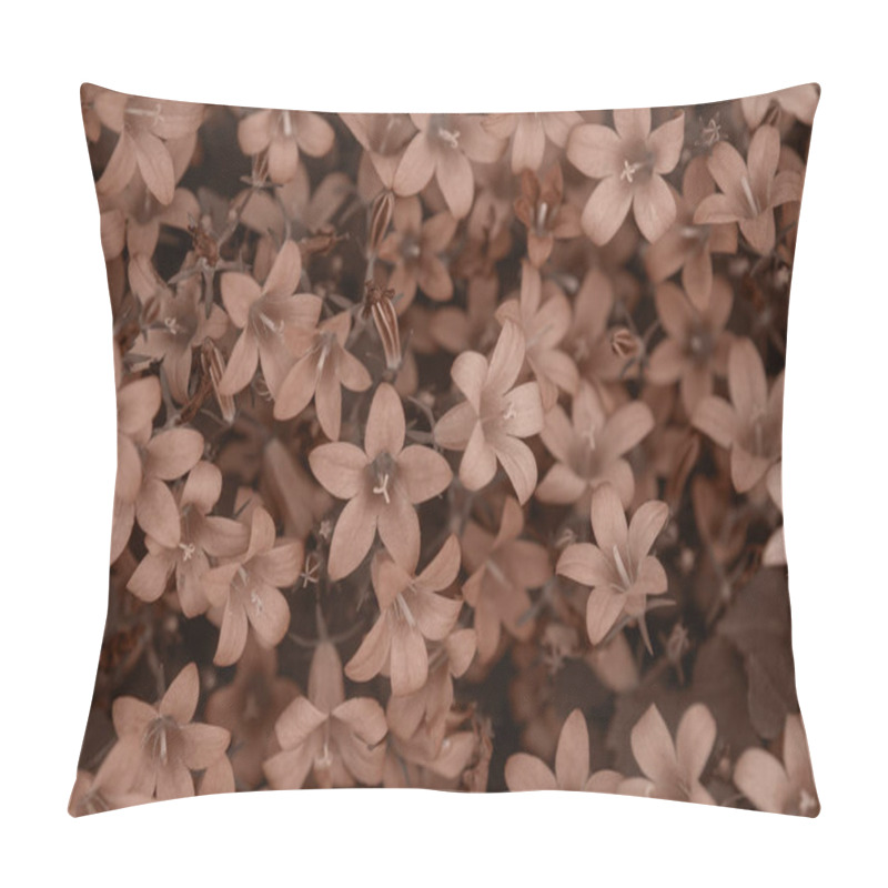 Personality  Natural Floral Background Featuring Bell Flowers In Delicate Brown And Beige Tones. Main Color Concept Of 2025 Year. Pillow Covers