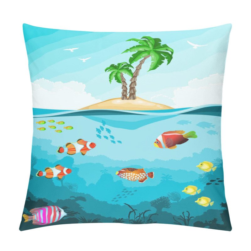 Personality  Underwater World With Fish And Tropical Island Pillow Covers