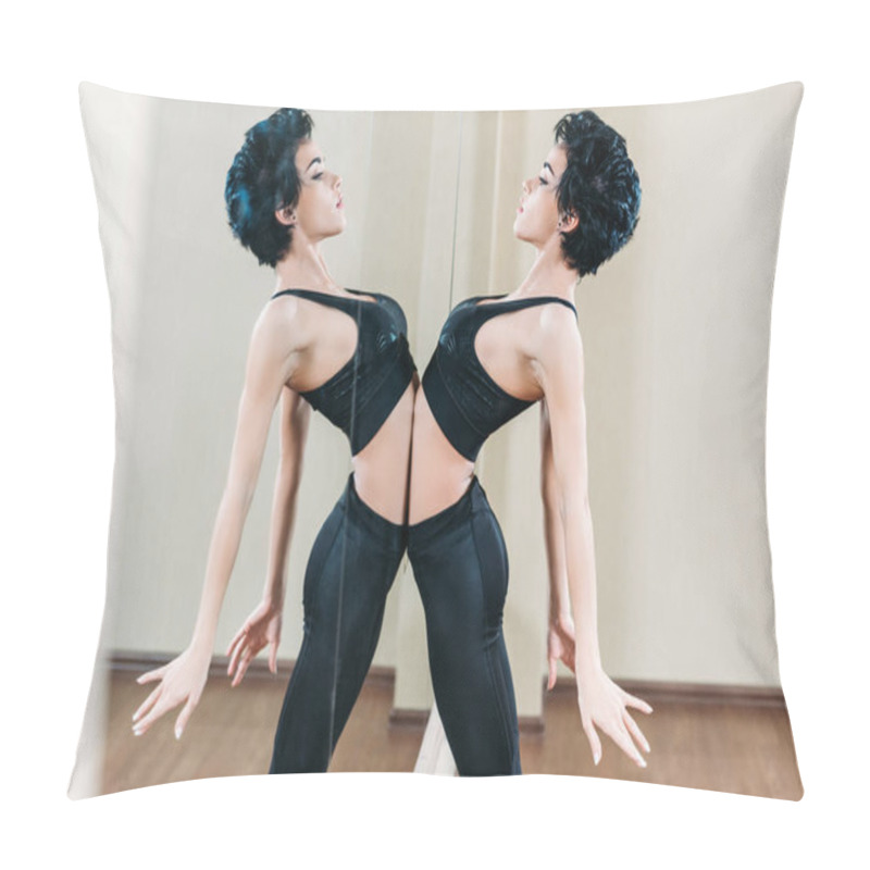 Personality  Sportive Woman Leaning On Mirror Reflection Pillow Covers