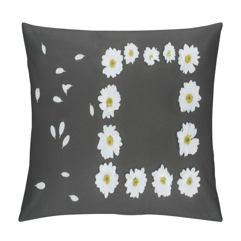 Personality  Top View Of Frame Of Daisies With Copy Space Over Black Background Pillow Covers