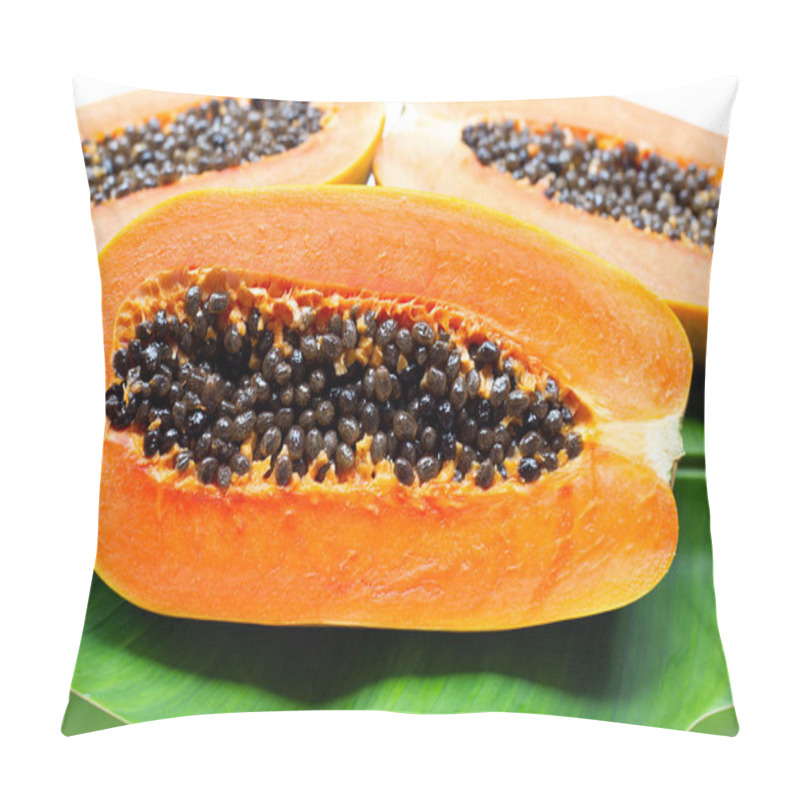 Personality  Sweet Ripe Papaya On Tropical Banana Leaves.  Pillow Covers