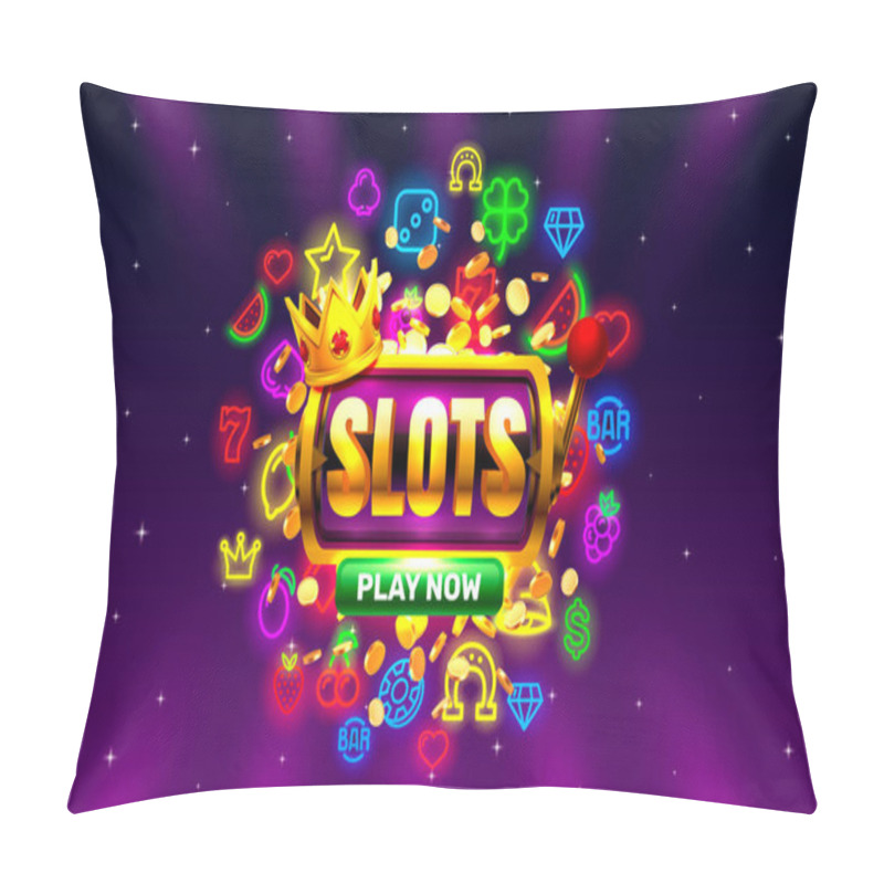 Personality  Casino Slots Neon Icons, Golden Slot Sign Machine, Night Vegas. Pillow Covers